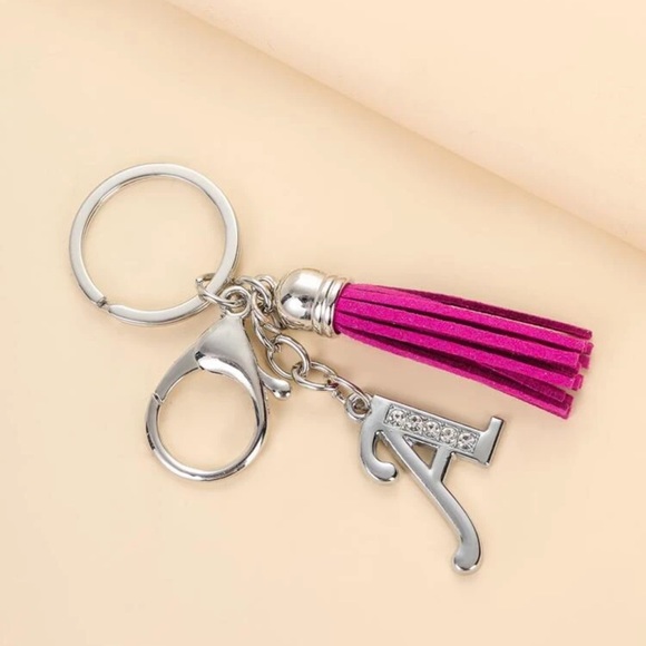 Rhinestone Decor Tassel & Letter A Charm Keychain - Picture 3 of 5